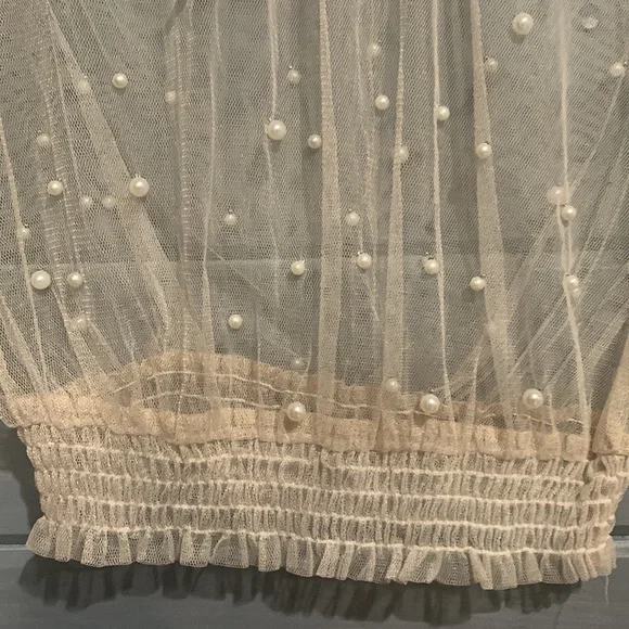 Orchre colored sheer top with pearls Small - Picture 3 of 6